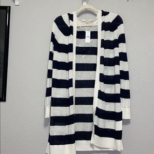 Navy and white striped hooded cardigan